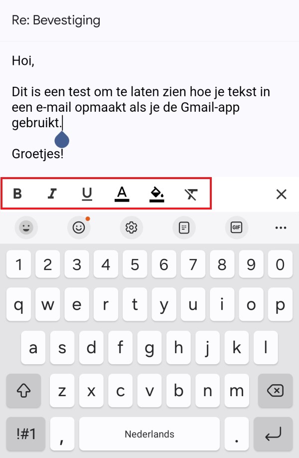 Formatierungsleiste in der Gmail-App