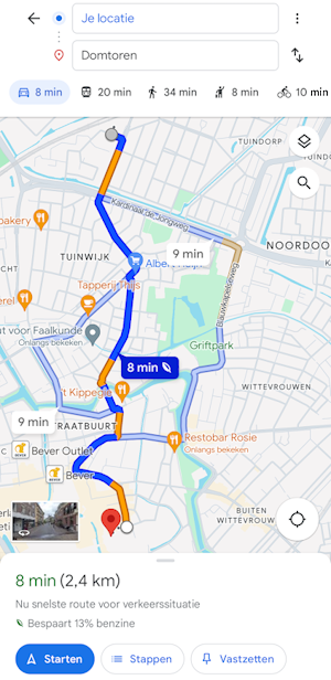 Beispiel einer Route in der Google Maps-App