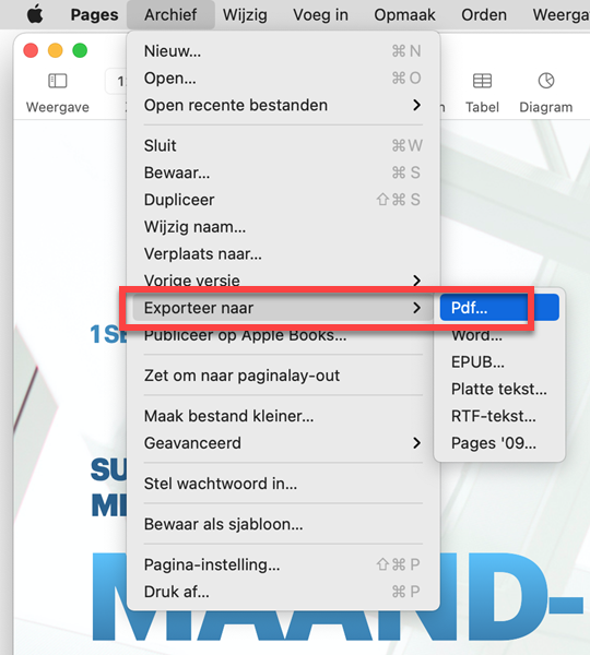 Dokument als PDF in Pages speichern