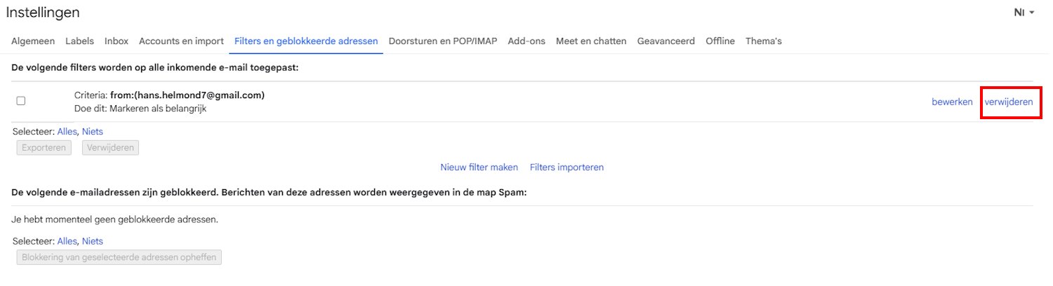 Filter l&ouml;schen in Gmail
