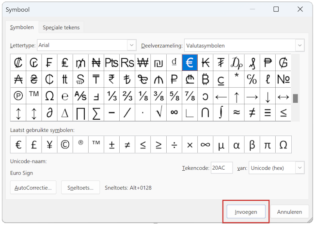 Symbol-Auswahl in Word